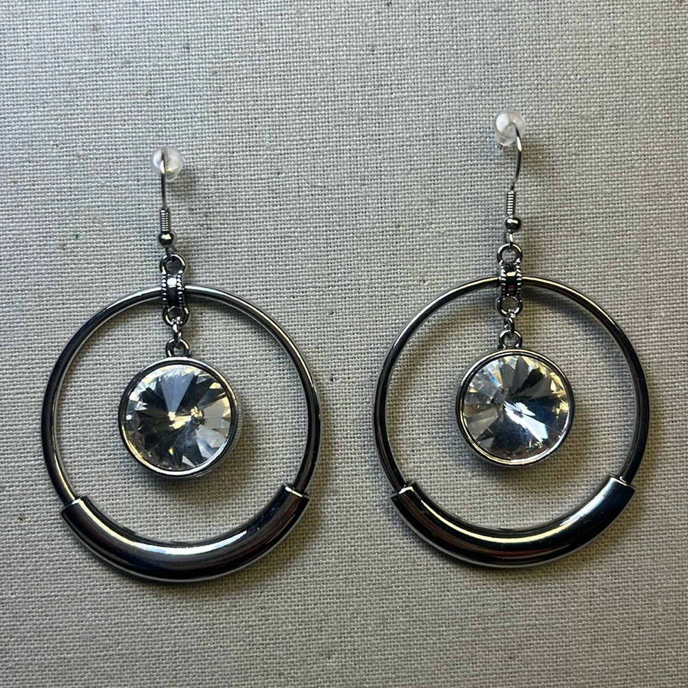 Rhinestone Silvertone Dangle Earrings